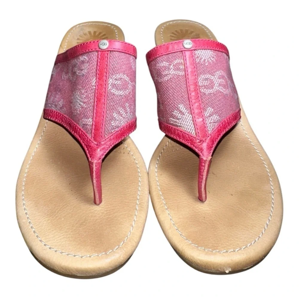 Ugg Women's Solena Pink thong Wedge Sandals size 7